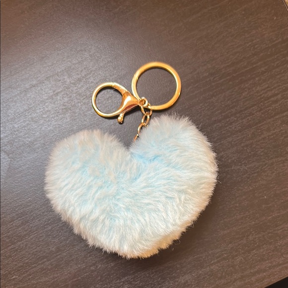 Fluffy Heart Keychain - Light Blue - Picture 1 of 3